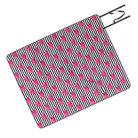 Little Arrow Design Co watercolor hearts on stripes Picnic Blanket