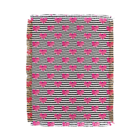 Little Arrow Design Co watercolor hearts on stripes Throw Blanket