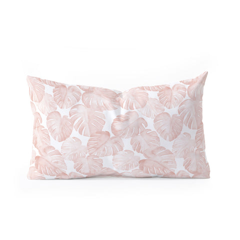Little Arrow Design Co watercolor monstera in dusty pink Oblong Throw Pillow