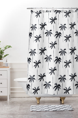 Little Arrow Design Co watercolor palm tree in black Shower Curtain And Mat