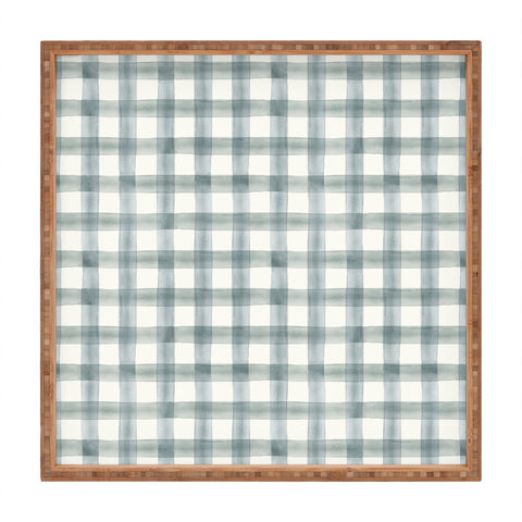 Little Arrow Design Co watercolor plaid muted blue Square Tray