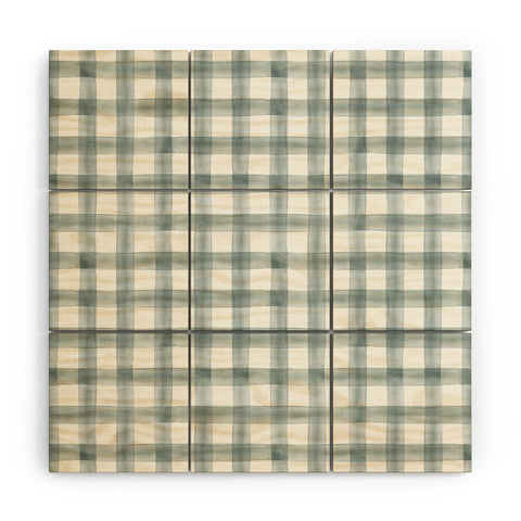 Little Arrow Design Co watercolor plaid muted blue Wood Wall Mural
