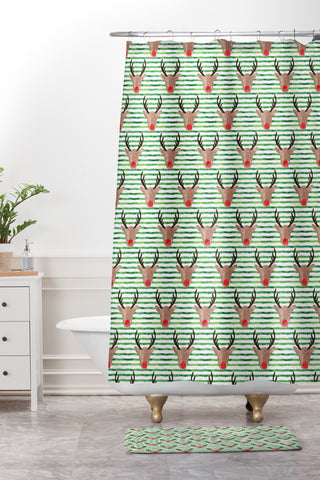 Little Arrow Design Co watercolor rudolf Shower Curtain And Mat