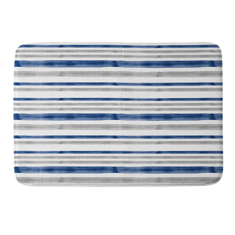 Little Arrow Design Co Watercolor Stripes Grey Blue Memory Foam Bath Mat