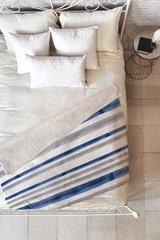 Little Arrow Design Co Watercolor Stripes Grey Blue Fleece Throw Blanket