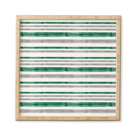 Little Arrow Design Co Watercolor Stripes Grey Green Framed Wall Art