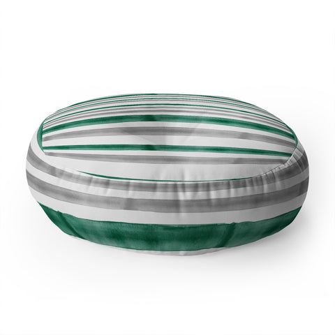 Little Arrow Design Co Watercolor Stripes Grey Green Floor Pillow Round
