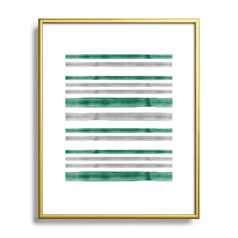 Little Arrow Design Co Watercolor Stripes Grey Green Metal Framed Art Print