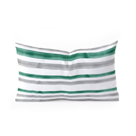Little Arrow Design Co Watercolor Stripes Grey Green Oblong Throw Pillow