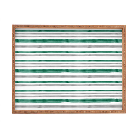 Little Arrow Design Co Watercolor Stripes Grey Green Rectangular Tray