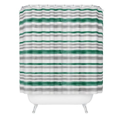 Little Arrow Design Co Watercolor Stripes Grey Green Shower Curtain
