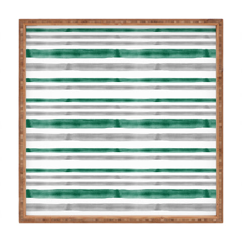 Little Arrow Design Co Watercolor Stripes Grey Green Square Tray