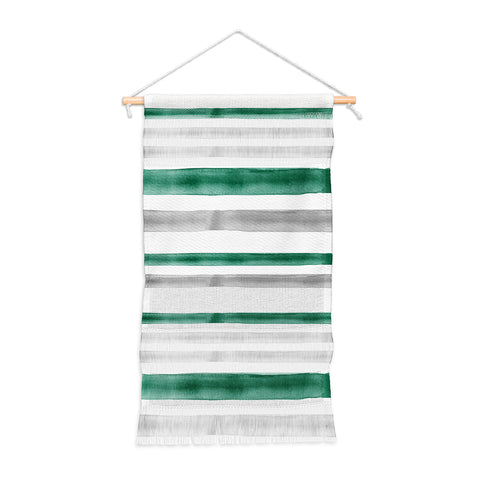 Little Arrow Design Co Watercolor Stripes Grey Green Wall Hanging Portrait