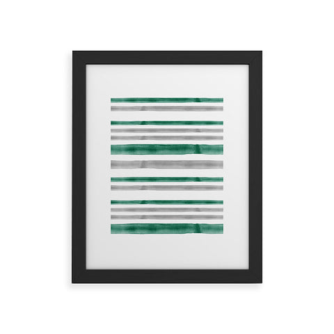 Little Arrow Design Co Watercolor Stripes Grey Green Framed Art Print