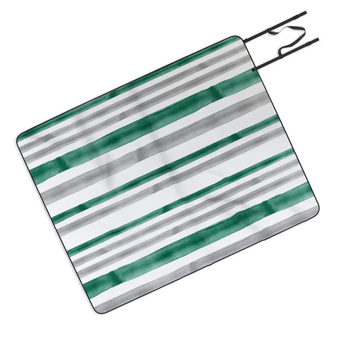 Little Arrow Design Co Watercolor Stripes Grey Green Picnic Blanket