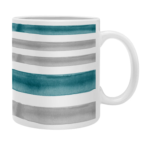 Little Arrow Design Co Watercolor Stripes Grey Teal Coffee Mug