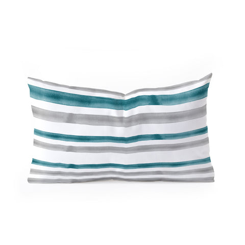 Little Arrow Design Co Watercolor Stripes Grey Teal Oblong Throw Pillow