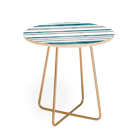 Little Arrow Design Co Watercolor Stripes Grey Teal Round Side Table