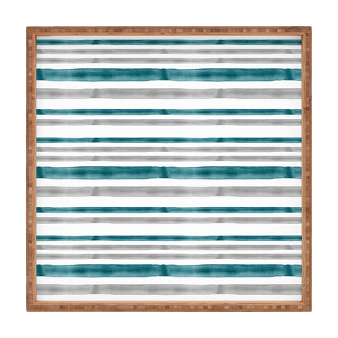 Little Arrow Design Co Watercolor Stripes Grey Teal Square Tray