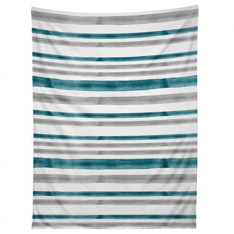 Little Arrow Design Co Watercolor Stripes Grey Teal Tapestry