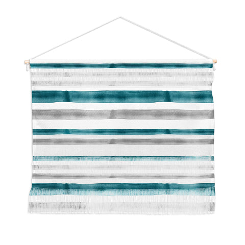 Little Arrow Design Co Watercolor Stripes Grey Teal Wall Hanging Landscape