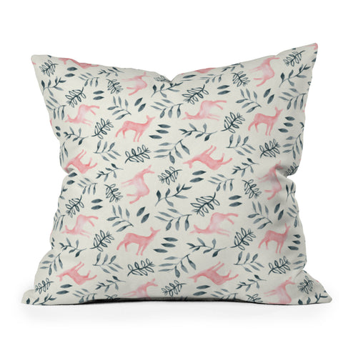Little Arrow Design Co watercolor woodland in pink Throw Pillow