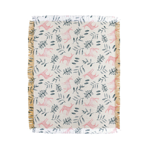 Little Arrow Design Co watercolor woodland in pink Throw Blanket