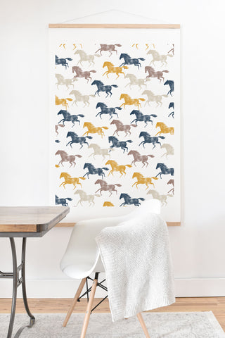 Little Arrow Design Co wild horses blue Art Print And Hanger