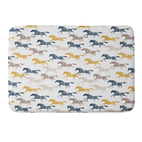 Little Arrow Design Co wild horses blue Memory Foam Bath Mat