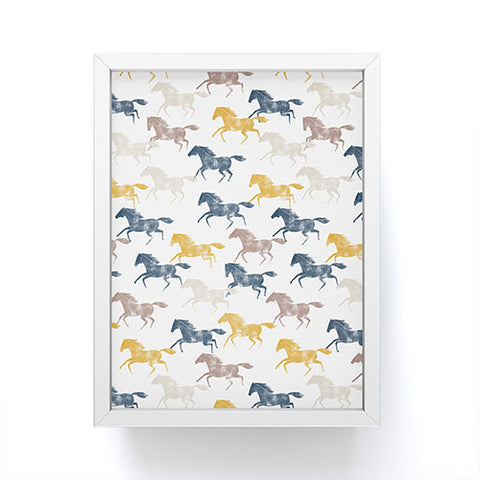 Little Arrow Design Co wild horses blue Framed Mini Art Print