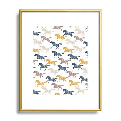 Little Arrow Design Co wild horses blue Metal Framed Art Print