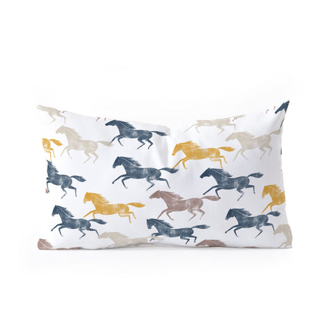 Little Arrow Design Co wild horses blue Oblong Throw Pillow