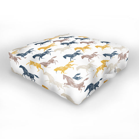 Little Arrow Design Co wild horses blue Outdoor Floor Cushion