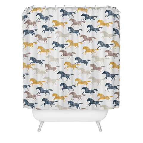 Little Arrow Design Co wild horses blue Shower Curtain