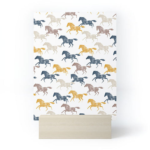 Little Arrow Design Co wild horses blue Mini Art Print
