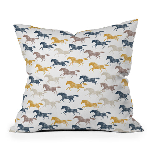Little Arrow Design Co wild horses blue Throw Pillow