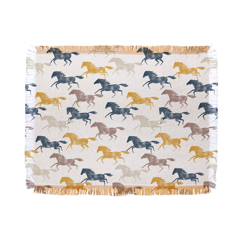 Little Arrow Design Co wild horses blue Throw Blanket