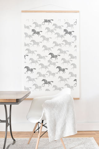 Little Arrow Design Co wild horses gray Art Print And Hanger