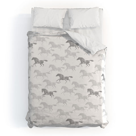 Little Arrow Design Co wild horses gray Duvet Cover