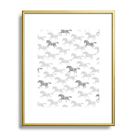 Little Arrow Design Co wild horses gray Metal Framed Art Print