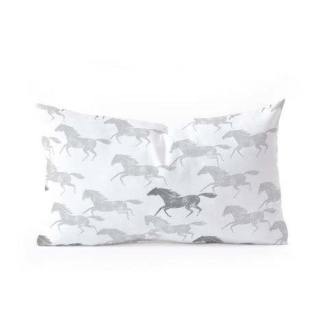 Little Arrow Design Co wild horses gray Oblong Throw Pillow