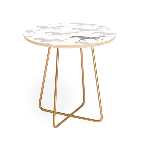 Little Arrow Design Co wild horses gray Round Side Table