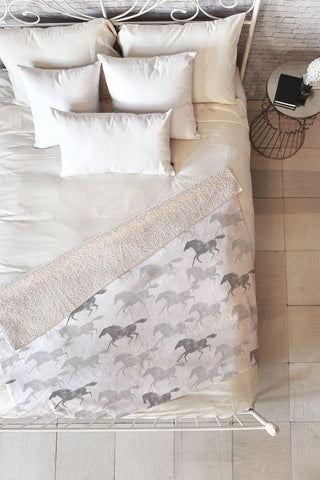 Little Arrow Design Co wild horses gray Fleece Throw Blanket