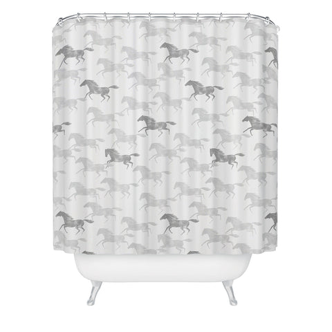 Little Arrow Design Co wild horses gray Shower Curtain