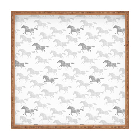 Little Arrow Design Co wild horses gray Square Tray