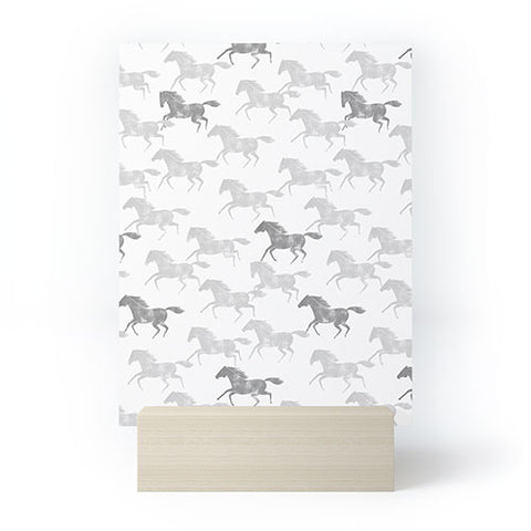 Little Arrow Design Co wild horses gray Mini Art Print