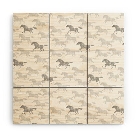 Little Arrow Design Co wild horses gray Wood Wall Mural