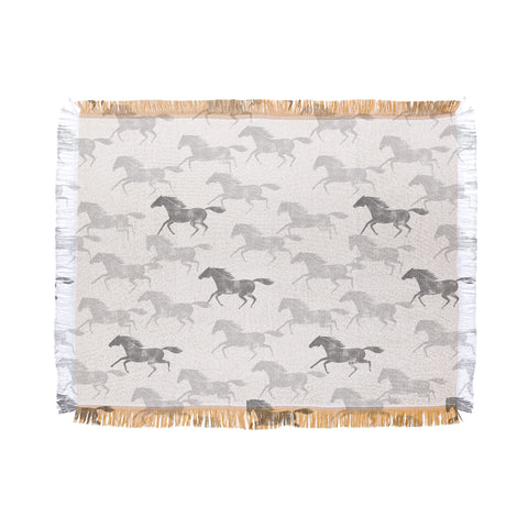 Little Arrow Design Co wild horses gray Throw Blanket