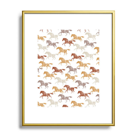 Little Arrow Design Co wild horses orange Metal Framed Art Print