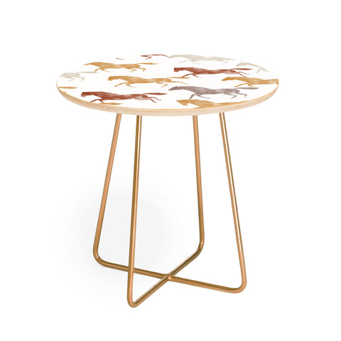 Little Arrow Design Co wild horses orange Round Side Table